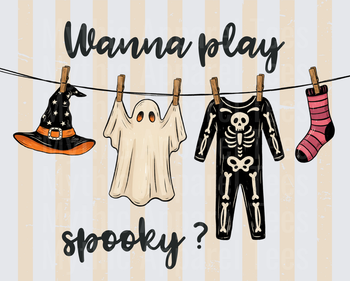 Halloween Wanna Play Spooky Clothesline Ghost Skeleton Witch