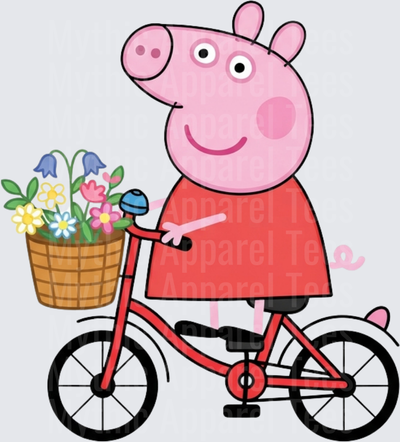 Peppa Pig Riding Red Bicycle with Flower Basket