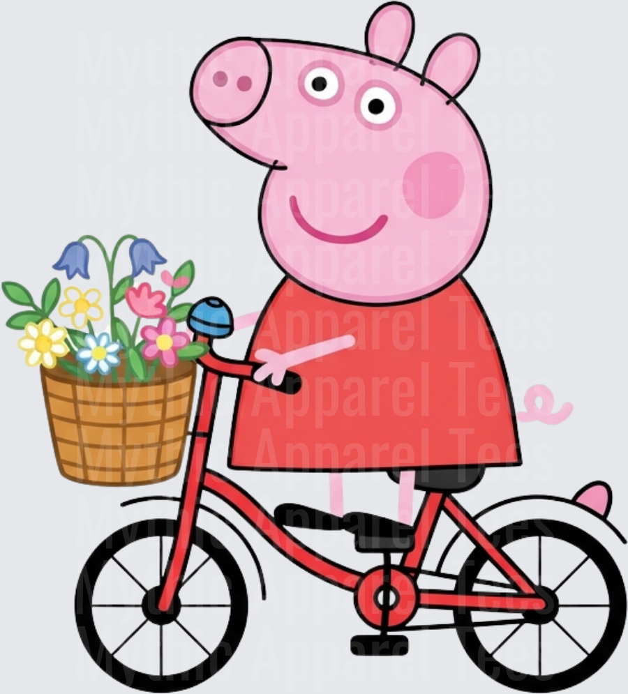 Peppa Pig Riding Red Bicycle with Flower Basket