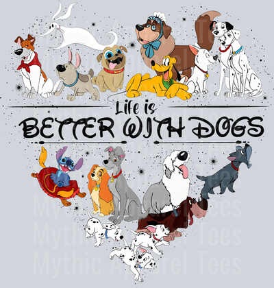Life is better with dogs 101 dalmatians Black DTF Disney Transfers