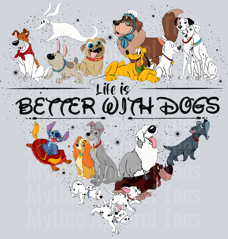 Life is better with dogs 101 dalmatians Black DTF Disney Transfers