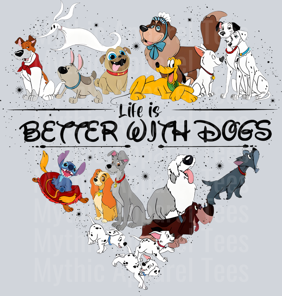 Life is better with dogs 101 dalmatians Black DTF Disney Transfers