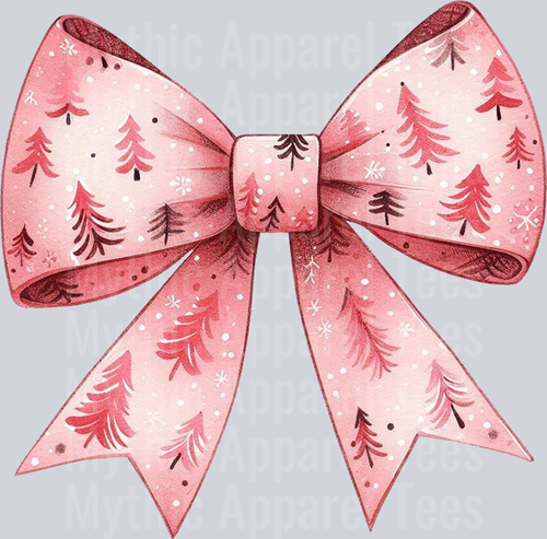 Pink Christmas bow with trees DTF Christmas Transfers