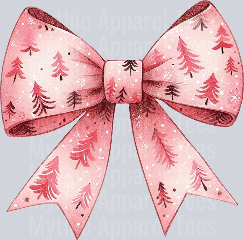 Pink Christmas bow with trees DTF Christmas Transfers