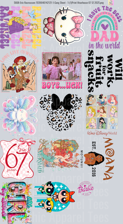 Girl Mixed GANG SHEET 15 FULL SIZE IMAGES