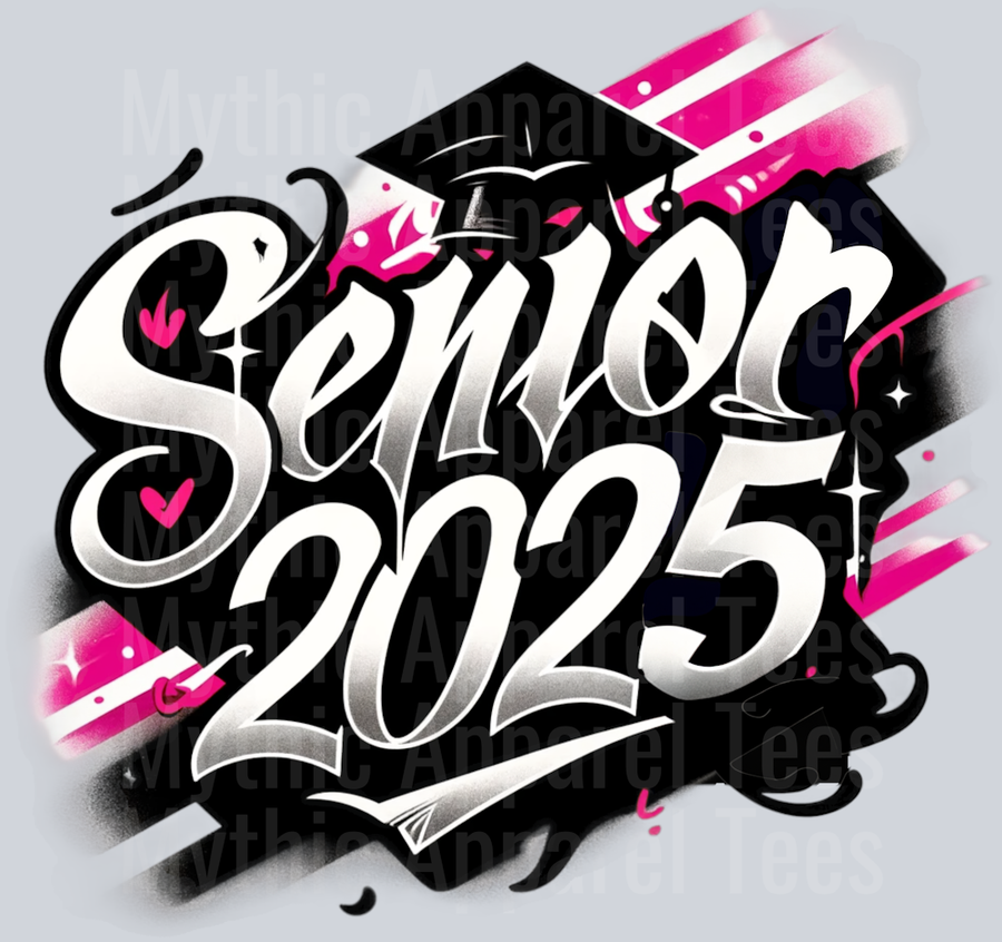 0022 Senior 2025 Airbrushed Pink and Black DTF 2025 Senior Graduation Transfers
