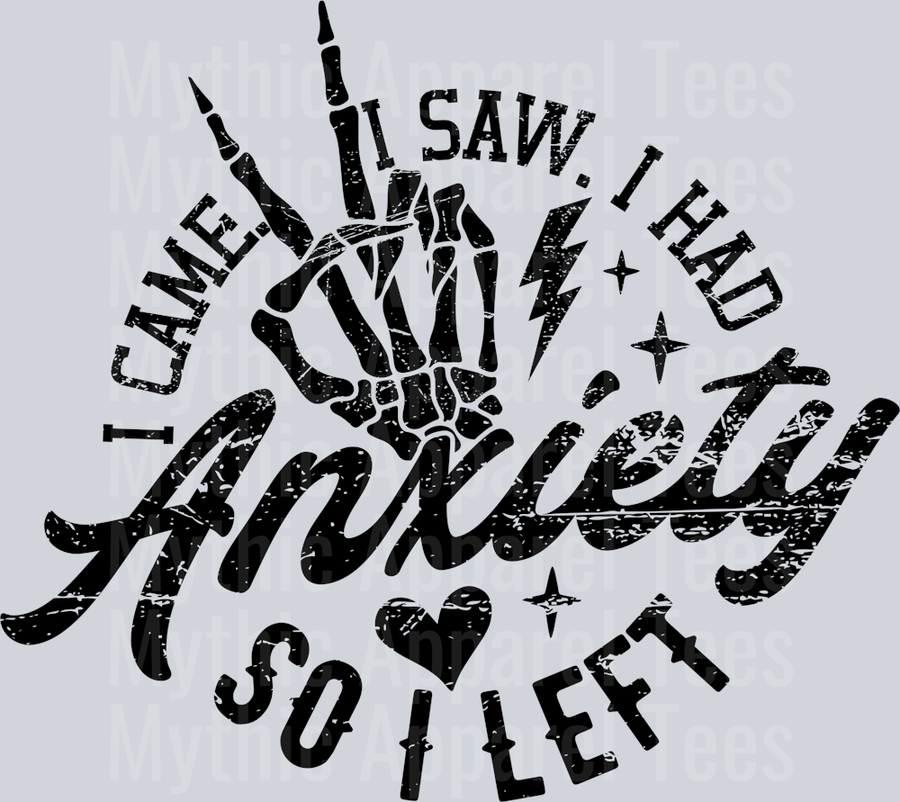 I came I saw I had anxiety so I left Distressed Black 1 DTF Skull Transfers