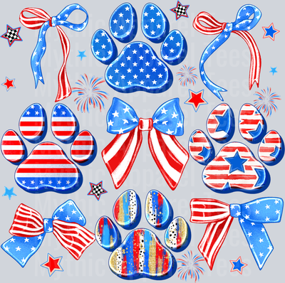 4th of July Cat or Dog Paws Red White and Blue Patriotic DTF 4th of July Transfers
