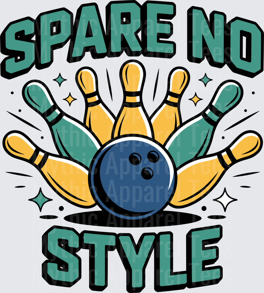 Bowling Spare No Style Strike Pins Ball Graphic Design