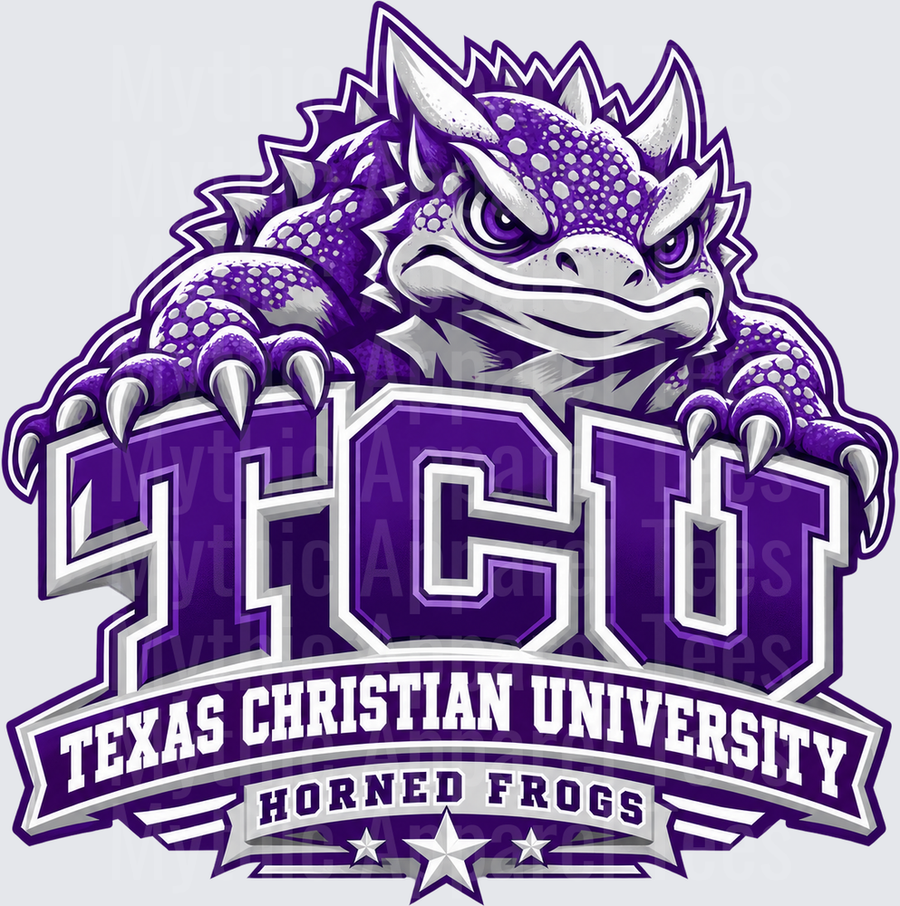 Football TCU Texas Christian University Horned Frogs Mascot Purple Bold College Logo Design