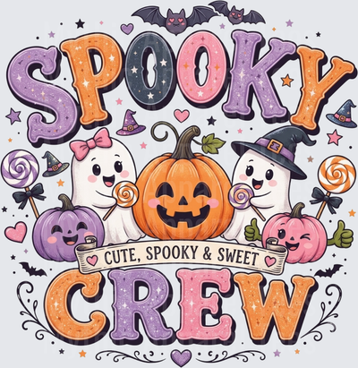 Spooky Crew Cute Spooky and Sweet Halloween Ghost Pumpkin Lollipop Bat Witch Hat Pastel Design