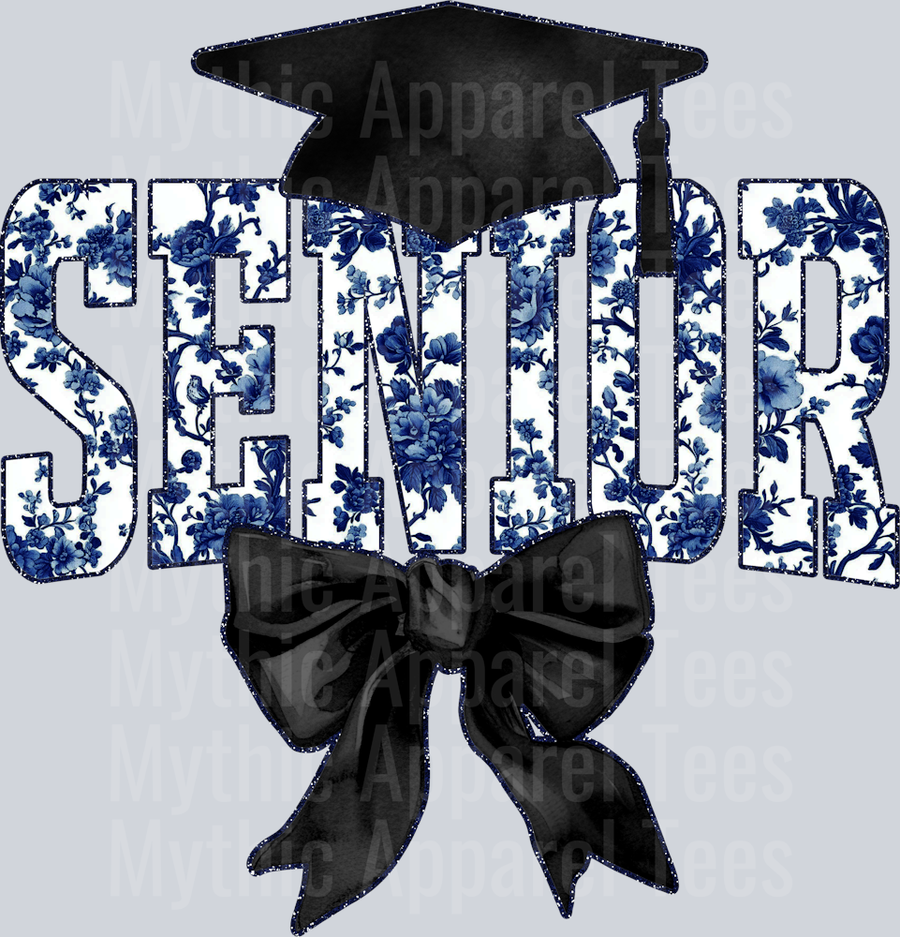 Navy Senior Hat College Font Floral Senior Graduation Design