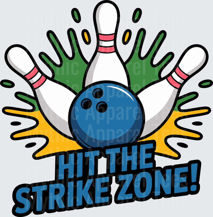 Bowling Hit The Strike Zone Blue Ball Pins Explosion Graphic