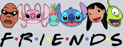 Lilo and Stitch F.r.i.e.n.d.s. Cute lineup DTF Lilo and Stitch Transfers