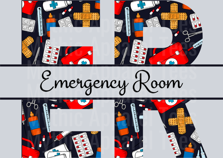 Emergency Room ER Red White Black Colors DTF Nurse Transfers