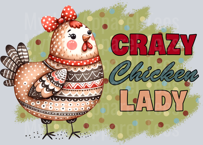 crazy chicken lady with sweater and polka dot bows DTF Chicken Transfers