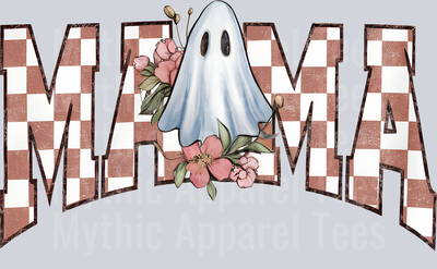 mama ghost pink checker and pink flowers DTF Halloween Transfers