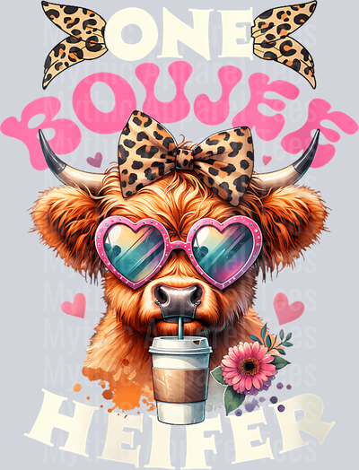 239 Womens One Boujee Heifer Highland Cow Valentine_S Day Funny V-Neck T-Shirt