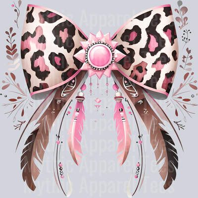 Cow print bow feathers Cowgirl Western Southern Girl Pink