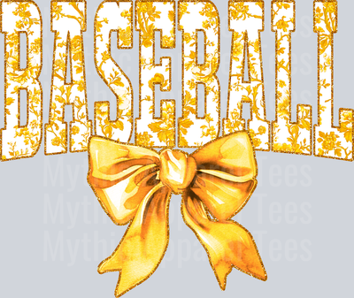 Gold Baseball College Font Floral Pattern School Spirit & Sports