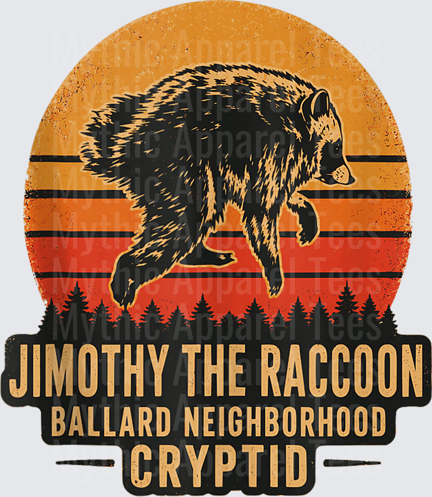 Jimothy The Raccoon Ballard Neighborhood Cryptid Retro Sunset