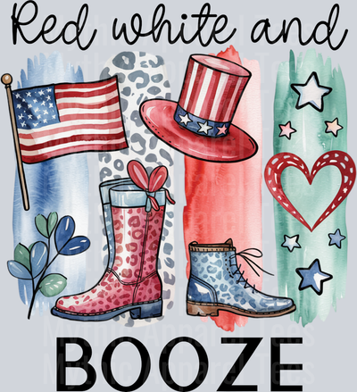 Red white and booze boots and hat heart DTF Patriotic Transfers