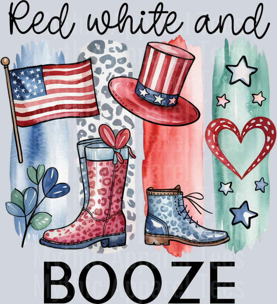 Red white and booze boots and hat heart DTF Patriotic Transfers