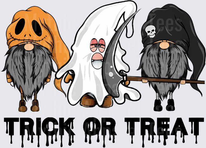 Halloween Gnomes Trick or Treat Trio with Jack Skellington Ghost and Pirate Gnomes Dripping Text