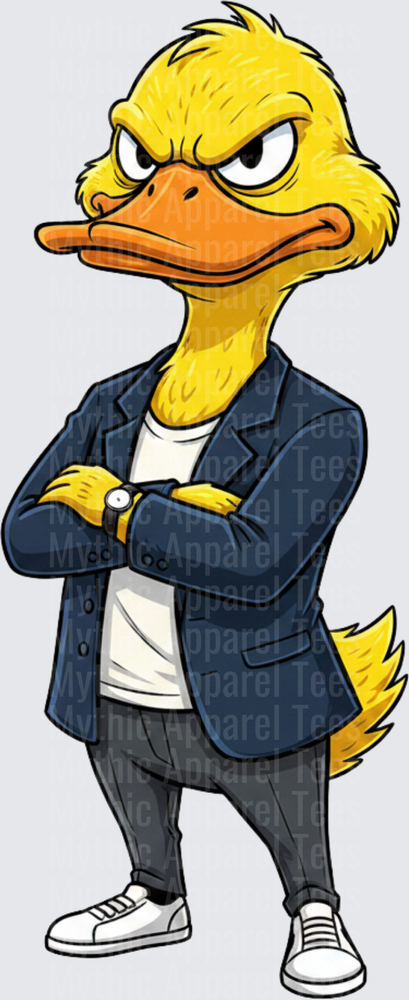 Funny Sarcastic Duck Wearing Navy Blazer Arms Crossed With Attitude
