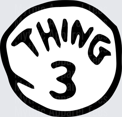 DR Seuss Cat in the Hat Thing 3 Circle Badge Black White