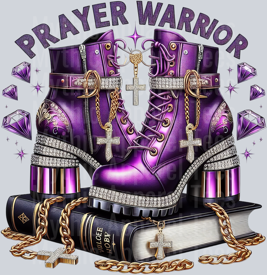 Bling boots on bible 5 Purple Prayer Warrior DTF Religious Transfers