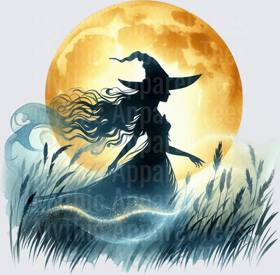 Halloween Gothic Witches Silhouette Dancing in Moonlit Field
