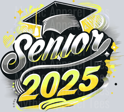 0025 Senior 2025 Airburshed Yellow and Gray 2 DTF 2025 Senior Graduation Transfers