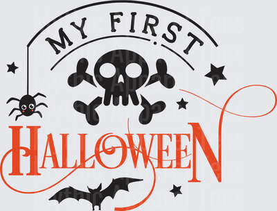 My First Halloween Skull Crossbones Spider Bat Stars Typography Design