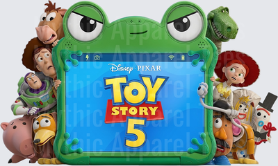 Toy Story 5 Disney Pixar Cast with Frog Tablet Logo Design