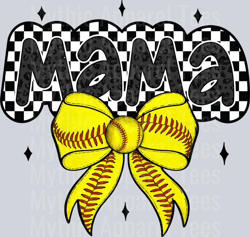 Softball Mama with checkers and Yellow bow red stripes cute DTF Sports Transfers