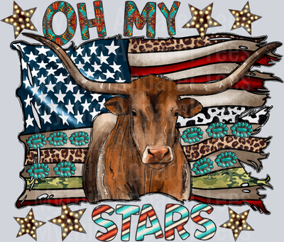 Oh My Stars Cow Steer 4th of July DTF Patriotic Transfers