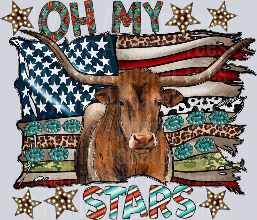 Oh My Stars Cow Steer 4th of July DTF Patriotic Transfers