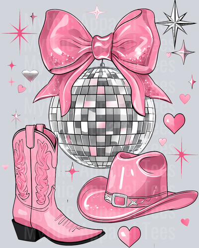 Disco ball bow and cowgirl boots Cowgirl Western Southern Girl Pink