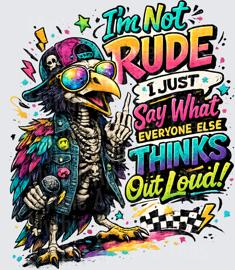 Sarcastic Skull Crow Skeleton Rocker I'm Not Rude Funny Bird