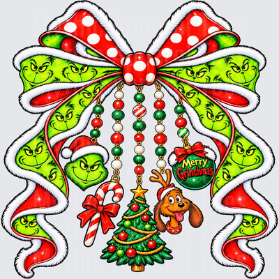 Grinch Merry Grinchmas Bow with Max the Dog Christmas Tree Candy Cane and Holiday Bead Charms