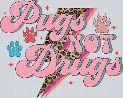 Pugs not drugs lightning bolt with paw prints DTF Dog Transfers