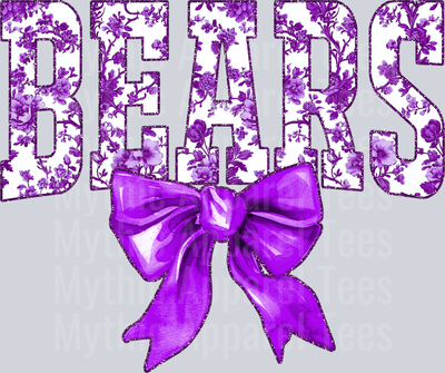 Purple Bears College Font Floral Pattern School Spirit & Sports