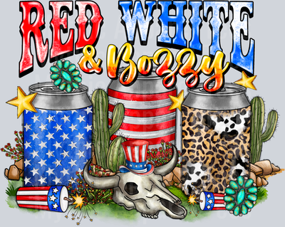 Red White Boozy beer cheetah 4th of july DTF Patriotic Transfers