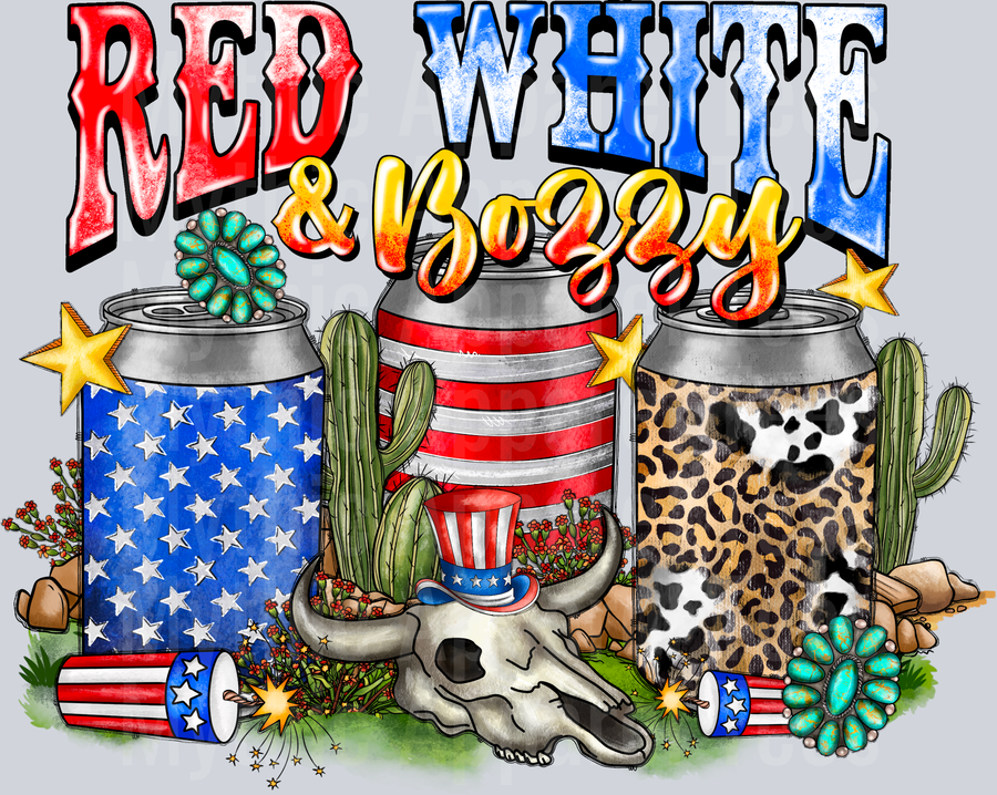 Red White Boozy beer cheetah 4th of july DTF Patriotic Transfers
