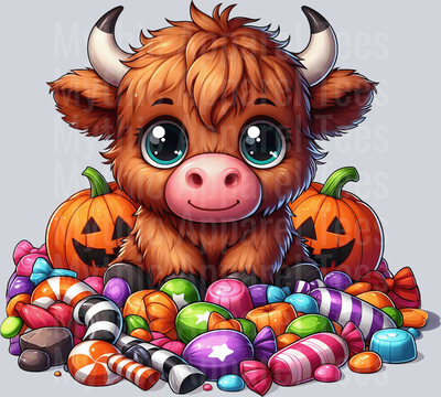 Cute cartoon halloween highland cow 10