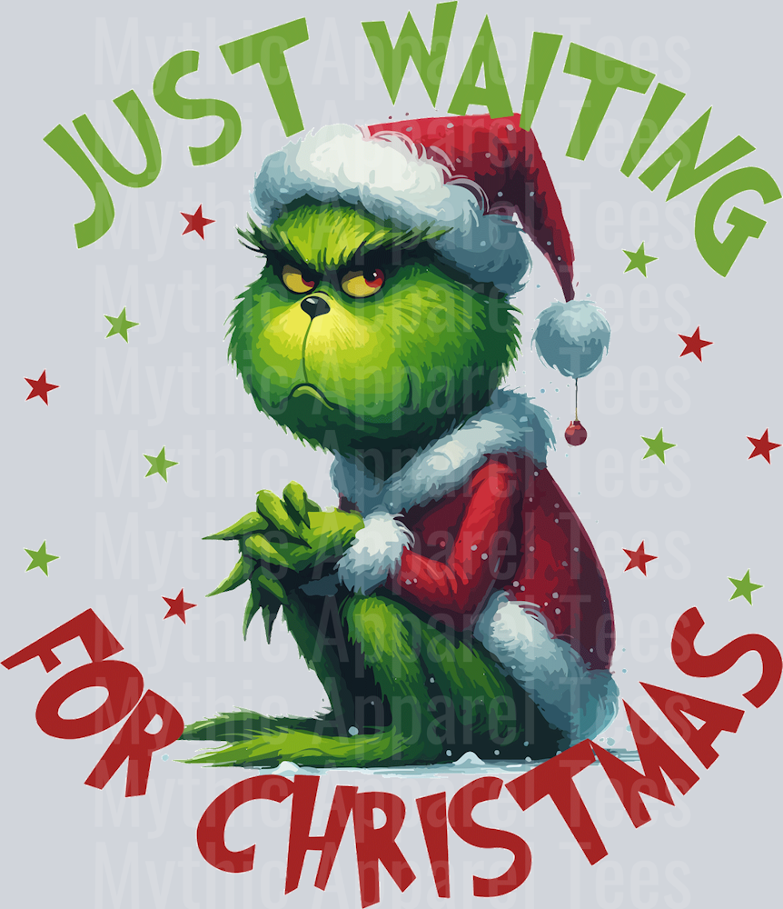 Just waiting for Christmas grinch with red santa hat DTF Christmas Highland Cows Transfers