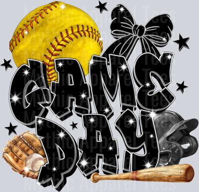 Gameday Softball with bat and helmet cute DTF Sports Transfers