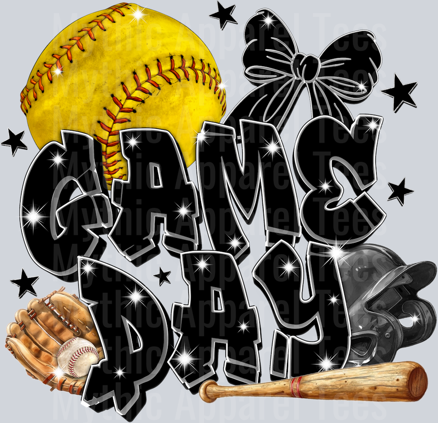 Gameday Softball with bat and helmet cute DTF Sports Transfers