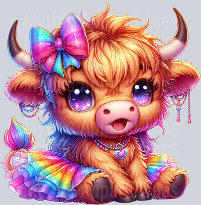 AZ771 Rainbow Highland Cow